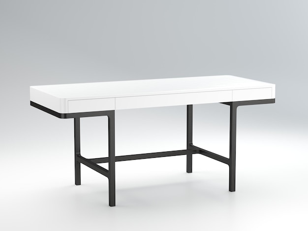 Tisch mit weißer Platte und schwarzen Metallbeinen zum Arbeiten und Studieren mit geschlossenen ausziehbaren Regalen 3D-Modellierung