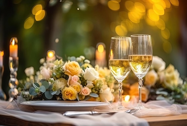 Tischdekoration für Feiertage und Hochzeitsessen