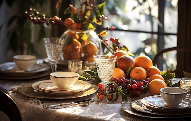 Tischdekoration im Herbst für die Feier des Erntedankfestes. Tischdekoration im Herbst