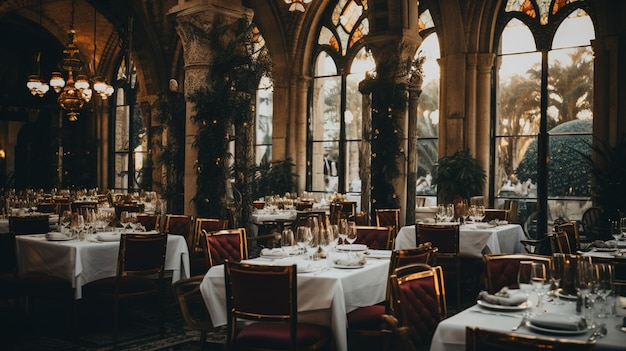 Foto tische für ein formelles abendessen in einem schicken restaurant gesetzt