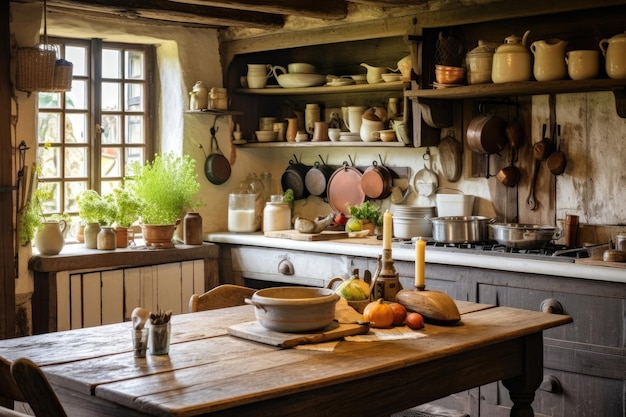 Tischinterieur Retro-Zimmer Hausarchitektur Haus Vintage alte Küche Koch