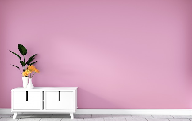 Tischkabinett im modernen rosa leeren Raum, minimale Designe, Wiedergabe 3d