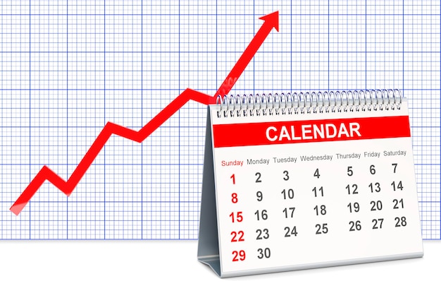 Tischkalender mit wachsendem Diagramm 3D-Rendering