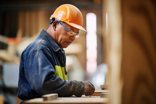 Tischler überprüft die Holzqualität vor der Verwendung