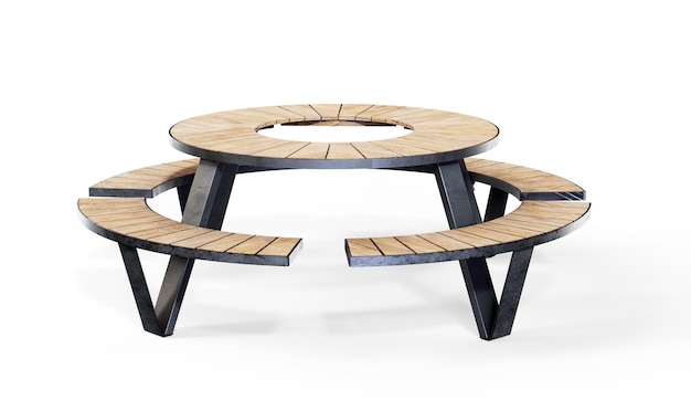 Tischmodell aus Holzeiche mit dunkelbraunen Beinen isoliert auf hellgrauem Studio, 3D-Rendering