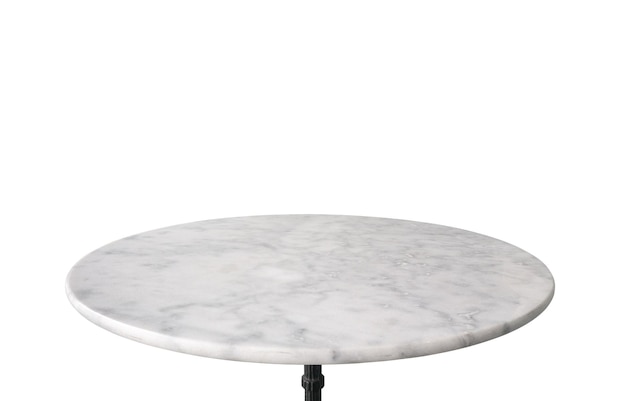 Tischplatte aus weißem Marmorstein isoliert auf weißem Hintergrund, für die Produktpräsentation