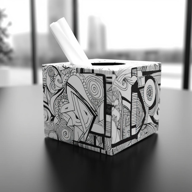 Foto tissue-box schwarz-weiß-kunststil weißer hintergrund