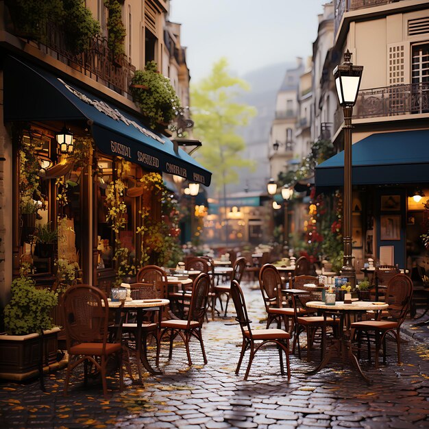 Titl Shift Fotografía creativa y única de un romántico café parisiense tomada con