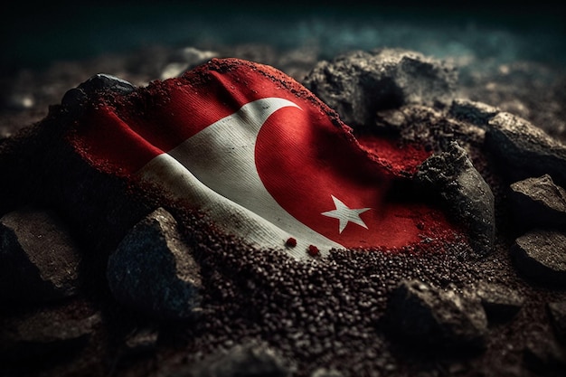 Título Bandeira da Turquia nas cores vermelho e branco com uma estrela branca. Conceito relacionado ao terremoto.