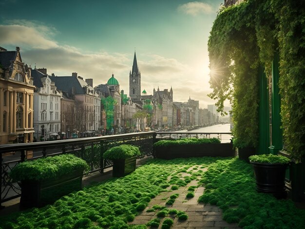 Foto título paisagem urbana vibrante do dia de são patrício pano de fundo fotográfico