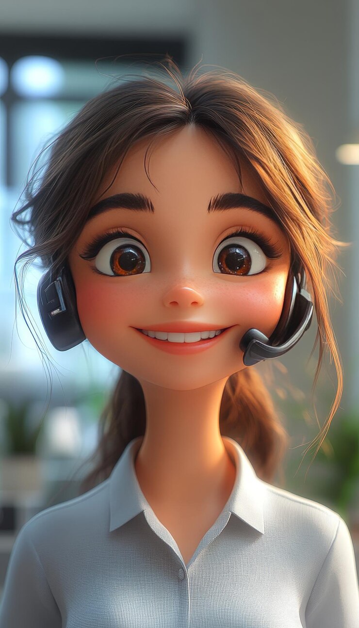 Foto título trabalhador de call center feliz estilo de desenho animado 3d exagerado