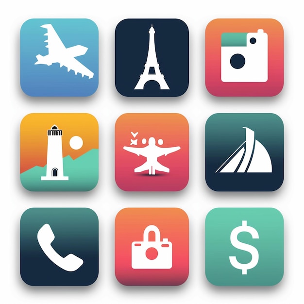 Títulos creativos de conjuntos de iconos para diseños de aplicaciones móviles