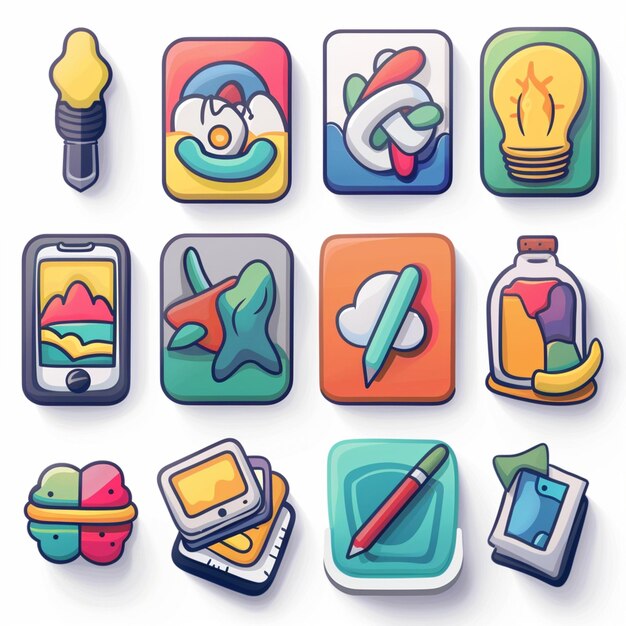 Foto títulos creativos de conjuntos de iconos para diseños de aplicaciones móviles