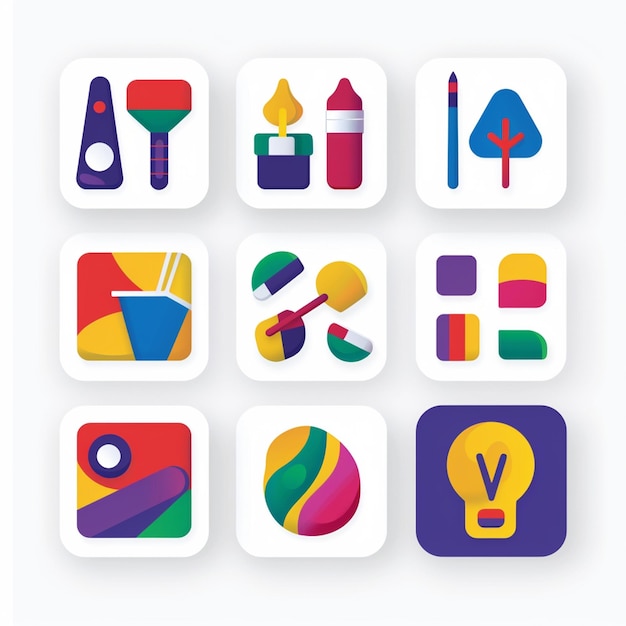 Foto títulos criativos de conjuntos de ícones para projetos de aplicativos móveis