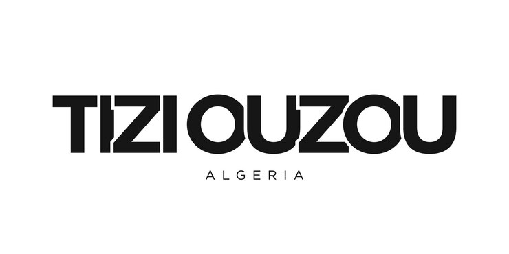 Foto tizi ouzou en el emblema de argelia el diseño presenta una ilustración vectorial de estilo geométrico con tipografía en negrita en una fuente moderna las letras del eslogan gráfico