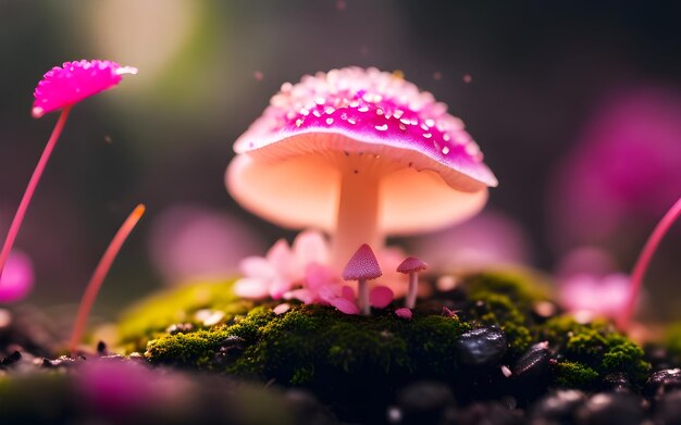 Foto toadstool close de um cogumelo venenoso brilhante na floresta