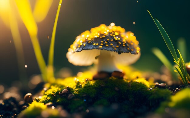 Foto toadstool close de um cogumelo venenoso brilhante na floresta