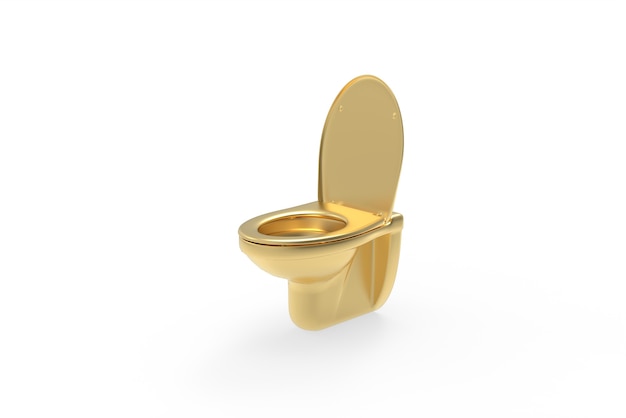 Toalete dourado em renderização 3d de fundo branco