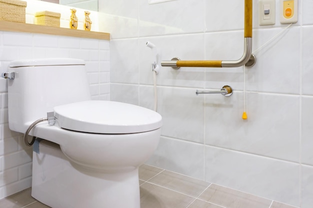 Toalete para idosos e deficientes Tem uma alça bidirecional para apoiar o corpo e proteção contra escorregadores Toalete público de segurança
