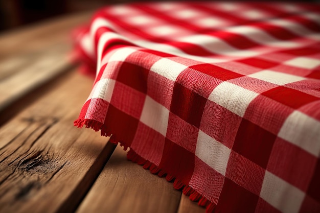 Foto toalha de mesa quadriculada na mesa de madeira ai picnic background background