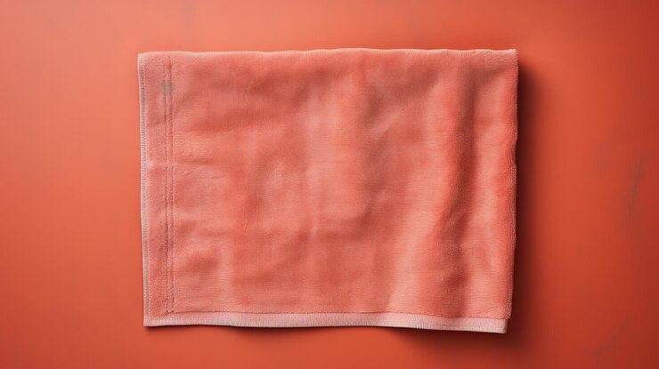 Foto toalha rosa de estilo industrial em fundo laranja com espaço para copiar