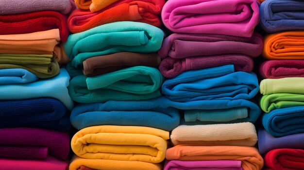 Foto toalhas de praia coloridas dispostas em uma pilha