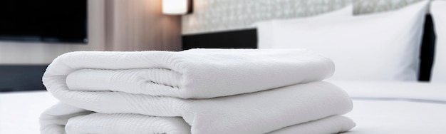 Toalhas na cama em cor branca no quarto de hotel Generative AI