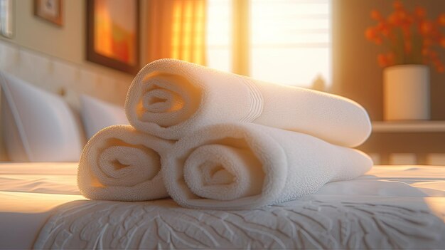 Foto toalla blanca en la habitación del hotel