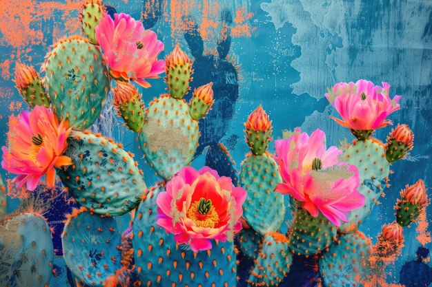 Foto toalla de playa de color neón brillante con estampado de cactus