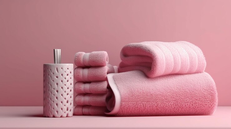Toallas rosas dobladas sobre un fondo rosa ai generativo