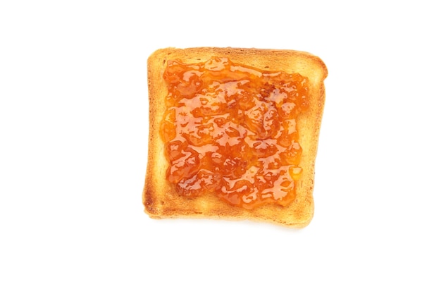 Toast mit Marmelade isoliert auf weißem Hintergrund. Ansicht von oben