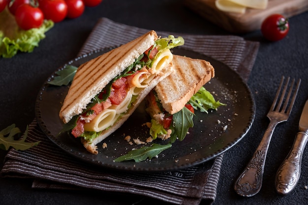 Toastsandwich mit Käsetomaten und Gemüse