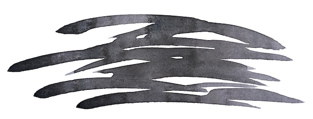 Toca de pincel de acuarela de pintura negra sobre un fondo blanco aislado