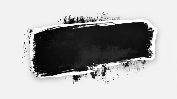 Toca de pincel negra que crea un estandarte con textura sobre un fondo blanco