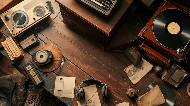 Foto un tocadiscos en un apartamento urbano foto realista gramófono clásico vintage retro