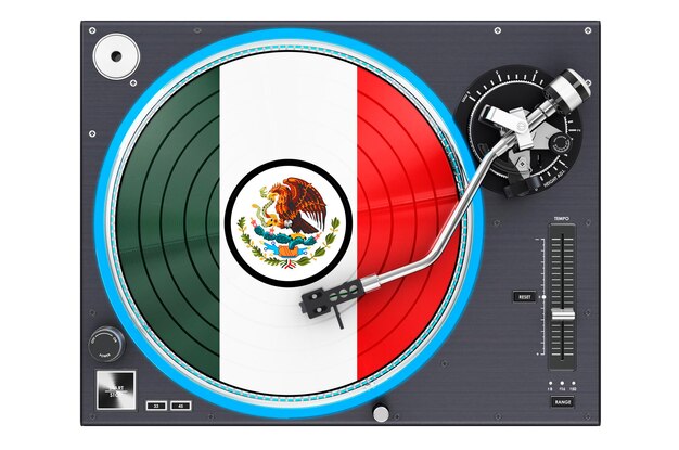 Foto tocadiscos de fonógrafo con representación 3d de la bandera mexicana