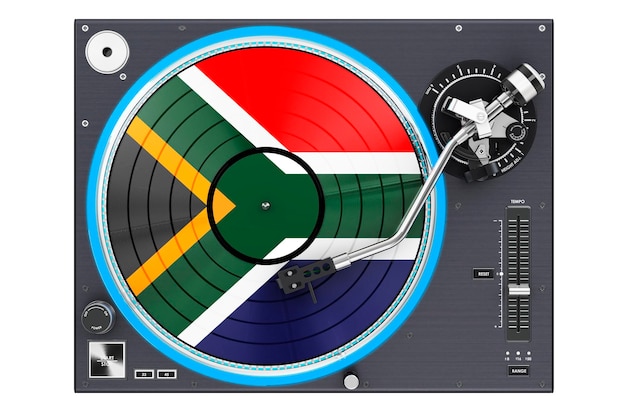 Tocadiscos de fonógrafo con representación en 3D de la bandera sudafricana