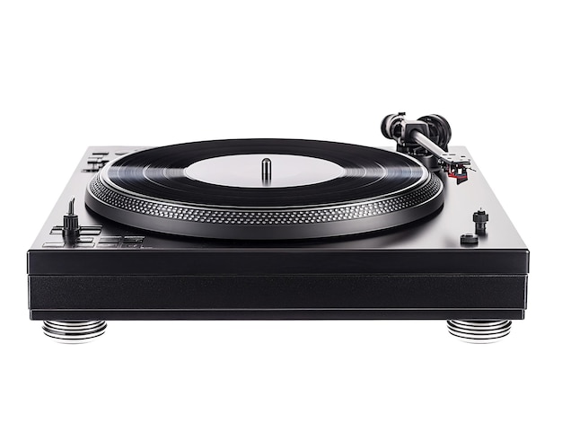 un tocadiscos negro con un disco