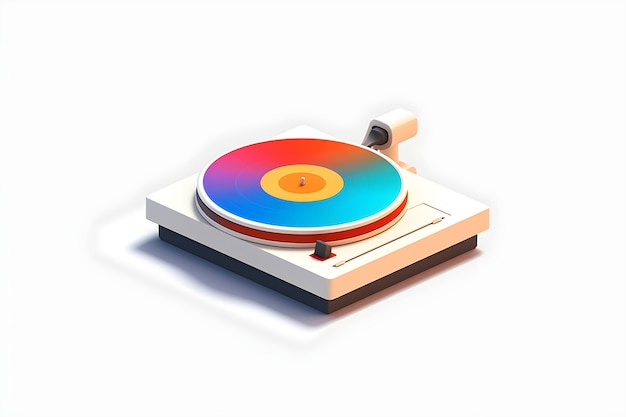 Un tocadiscos con una tapa de colores del arcoíris.