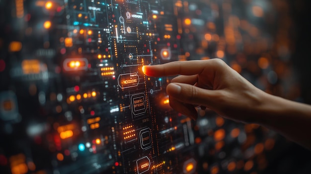 Tocar con el dedo la interfaz holográfica para una experiencia de negociación virtual