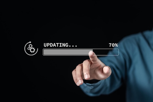 Tocar a mano la barra de progreso de descarga e instalar el proceso de actualización Actualizaciones de software o actualizaciones del sistema operativo para mantener su dispositivo actualizado con funcionalidad mejorada en nuevas versiones