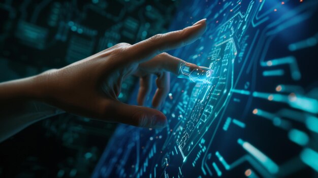 Tocar la mano Introducción de la inteligencia artificial Ciberespacio del futuro Ciencia e innovación de la tecnología