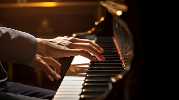 Tocar el piano a mano Closeup Luz y composición hermosas Tocar un piano elegante