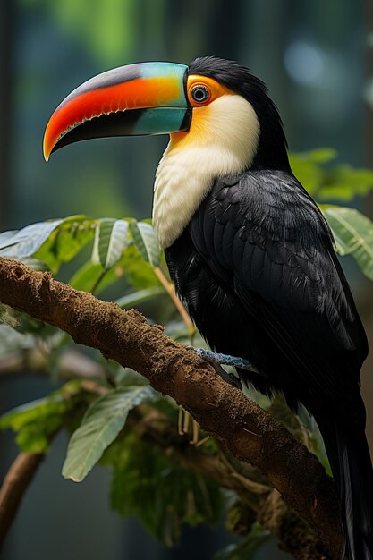 Foto toco toucan sentado en la rama del árbol