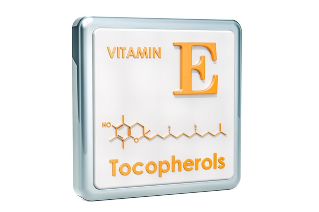 Tocoferoles de vitamina E Estructura molecular de la fórmula química del icono en un fondo blanco Rendering 3D