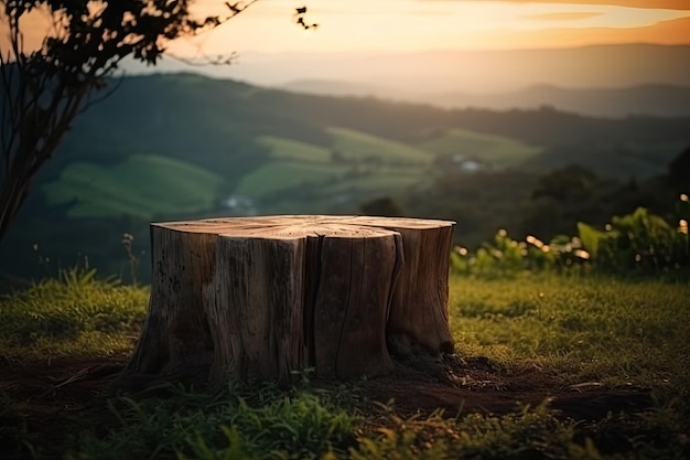 Tocón de árbol solitario en un campo vasto y abierto IA generativa