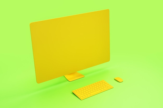 Todo el concepto mínimo naranja con pantalla de computadora de un solo material en blanco en el fondo abstracto 3D Rendering