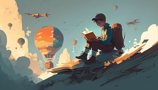 Todo el conocimiento de una ilustración de arte digital del día mundial del libro.