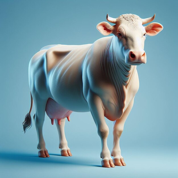 Todo el cuerpo realista de la vaca 3d animal en la vista delantera derecha izquierda trasera con fondo azul