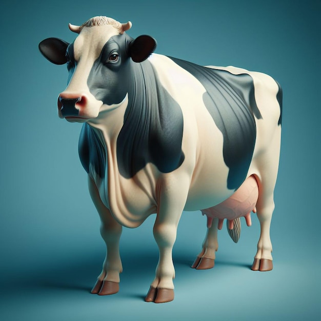 Foto todo el cuerpo realista de la vaca 3d animal en la vista delantera derecha izquierda trasera con fondo azul